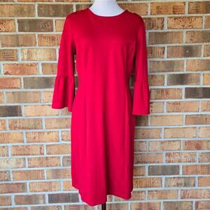 3/4 Bell Sleeve Keaton Dress J. McLaughlin Size L Solid Red Stretch Career Event